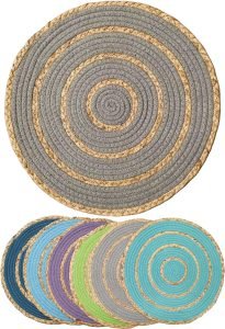 Round Braided Woven Placemats Set of 6, Natural Water Hyacinth Placemats, 15 inch Braided Straw Rattan Wicker Place Mats (Multi-Circle)