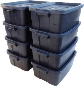 Rubbermaid® Roughneck Storage Tote, 10 Gal, Dark Indigo Metallic, Pack of 8, Rugged, Reusable, Stackable, Container