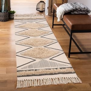 Boho Runner Rug 2'x5' LEEVAN Tufted Geometric Farmhouse Hallway Rugs with Tassels Washable Woven Tribal Diamond Throw Accent Rug Doormat for Kitchen Sink/Living Room/Bedroom
